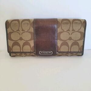 Coach Long Wallet Envelope Brown Tan Designer Large Leather